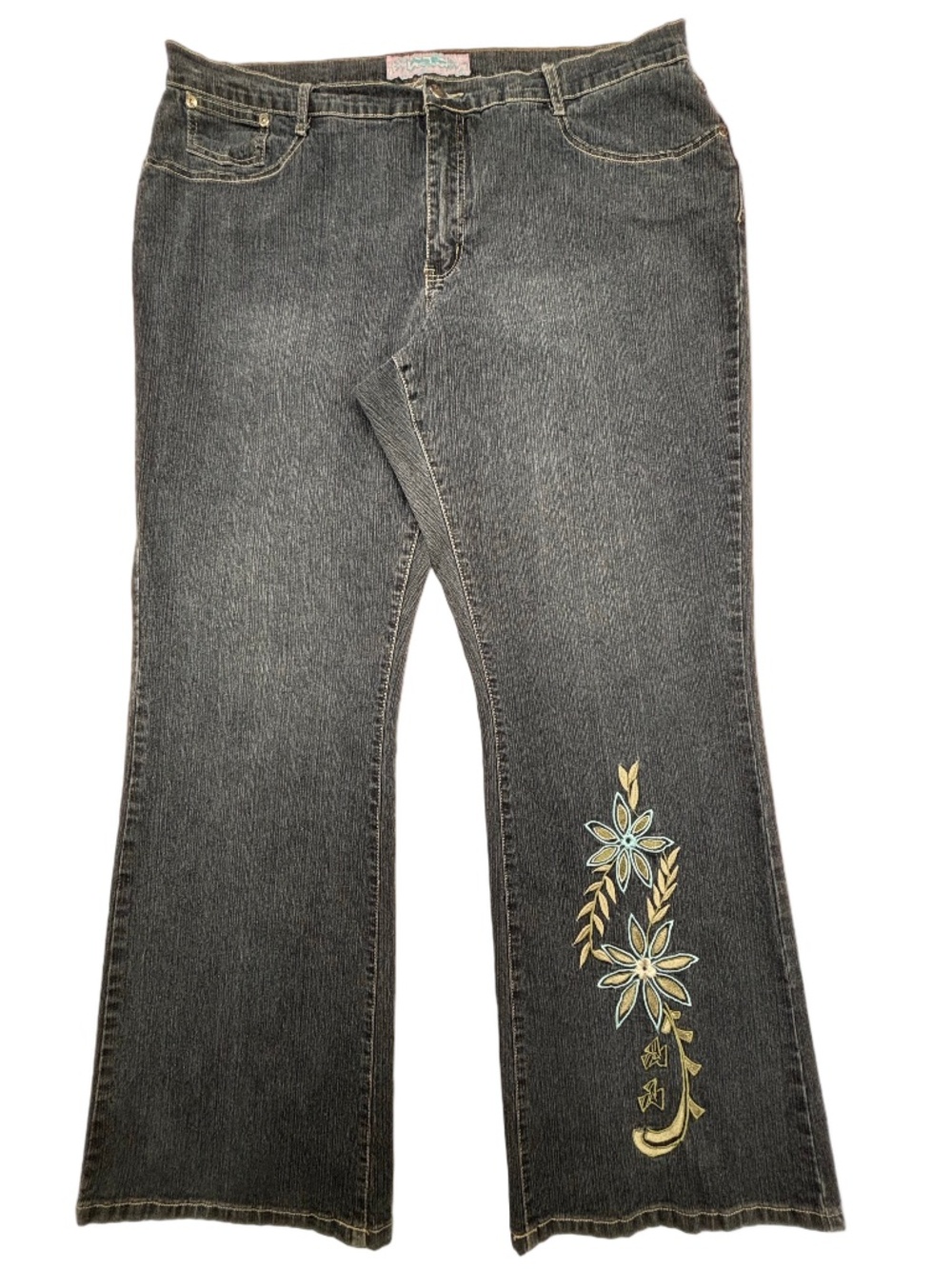 Vintage London Blues Embroidered Flare Jeans Medium Wash Y2K